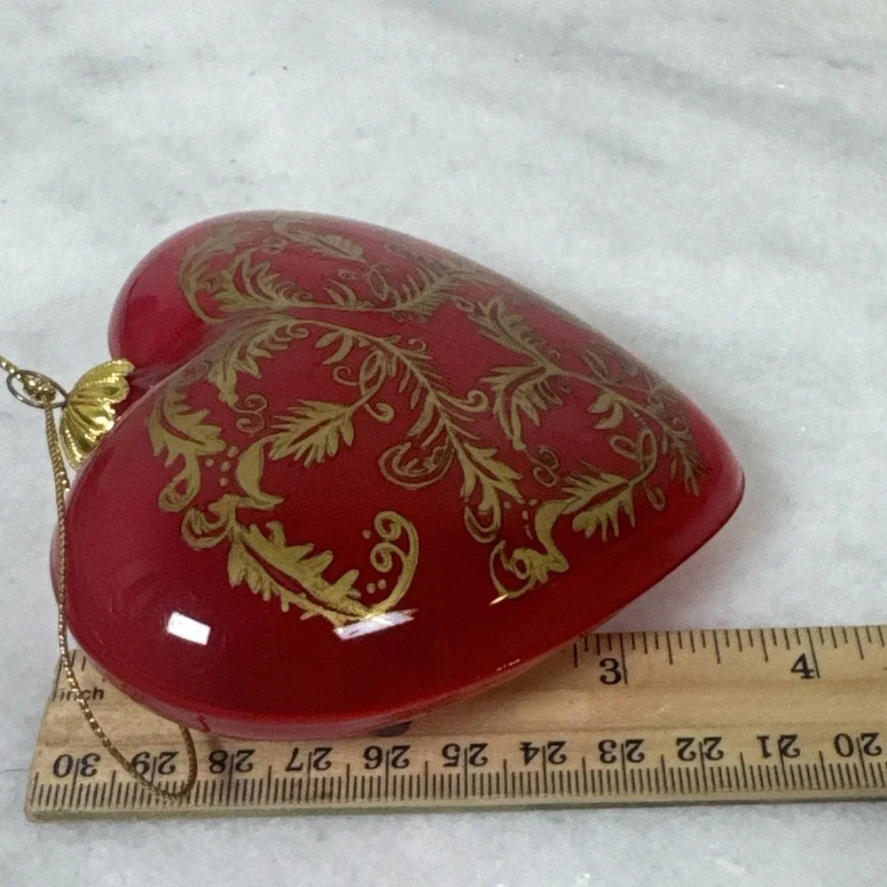 Li Bien Christmas Red/Gold Heart Glass Ornament 4